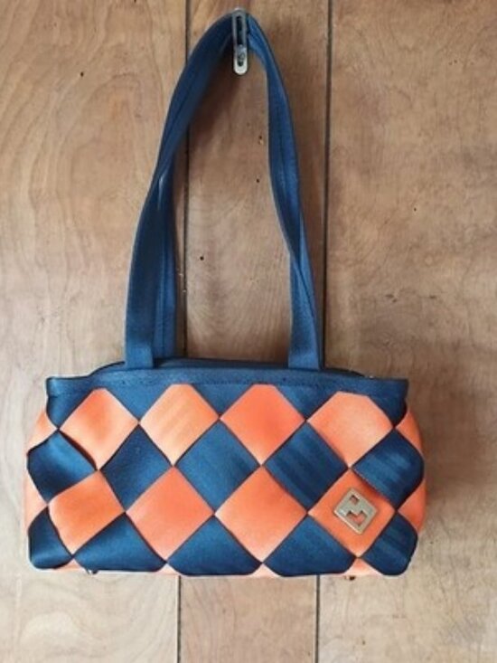 Maggie Bags Handbags - Maggie Bags Woven Seatbelt Purse Blue Orange Checkered Shoulder Bag EUC
